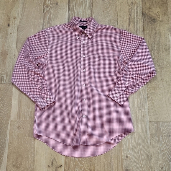 Lands End No Iron Twill red & white plaid button down shirt size 16-33 - Picture 2 of 6